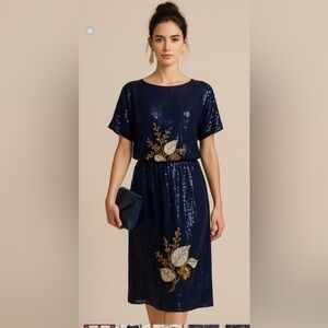 Unlabelled - gorgeous sequin navy two piece - top & skirt